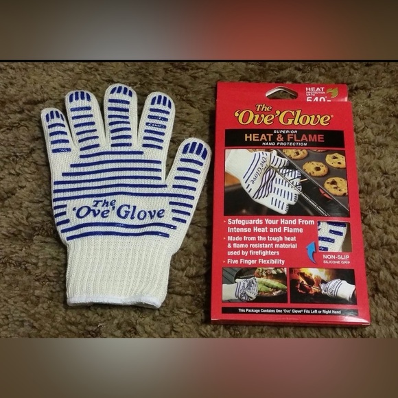 Other - Heat & Flame Resistant Oven Glove - White with Blue